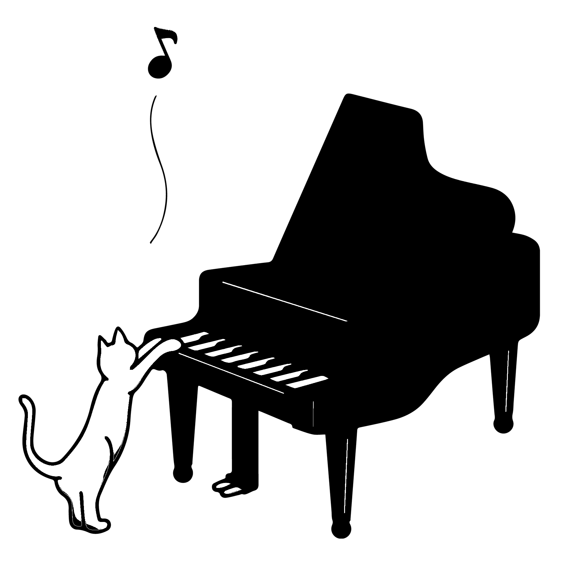 Página para colorear de gato tocando el piano con nota musical