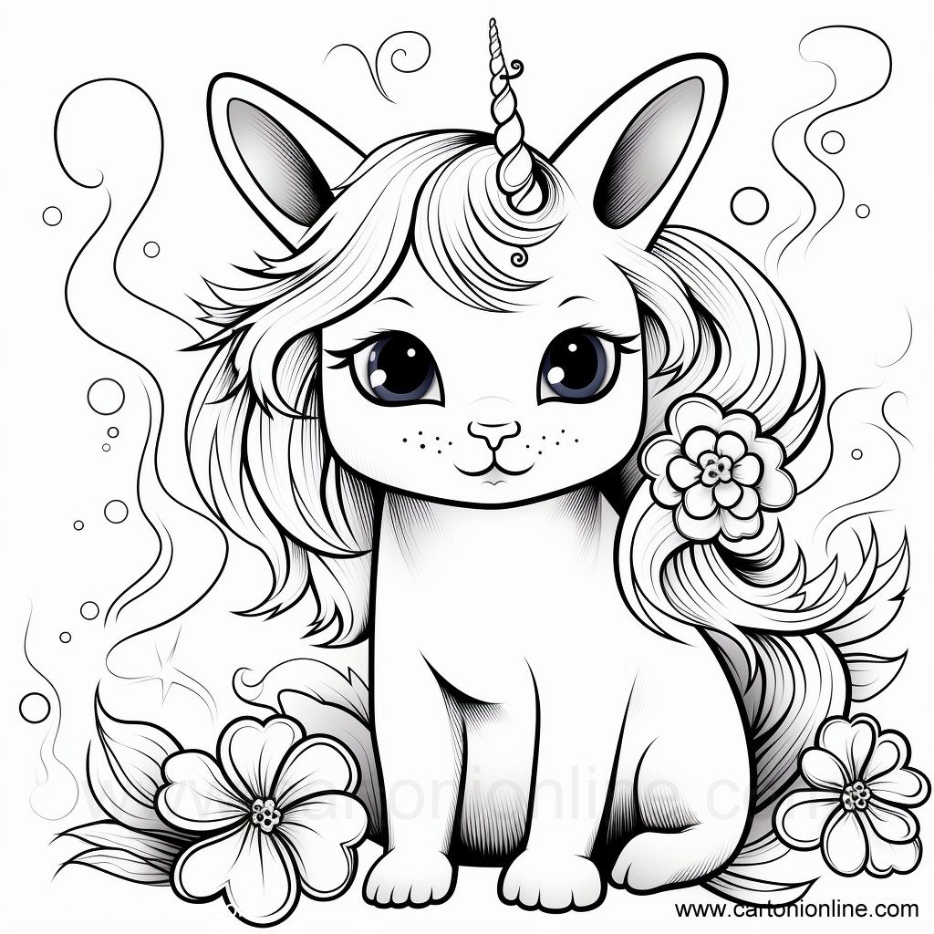 Disegno 03 di Gatto unicorno da stampare e colorare