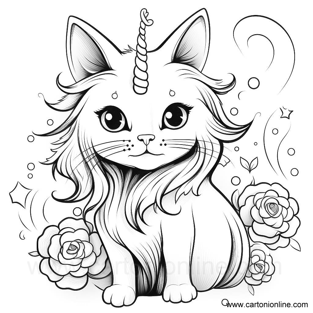 Drawing 04 of Unicorn cat to print and color