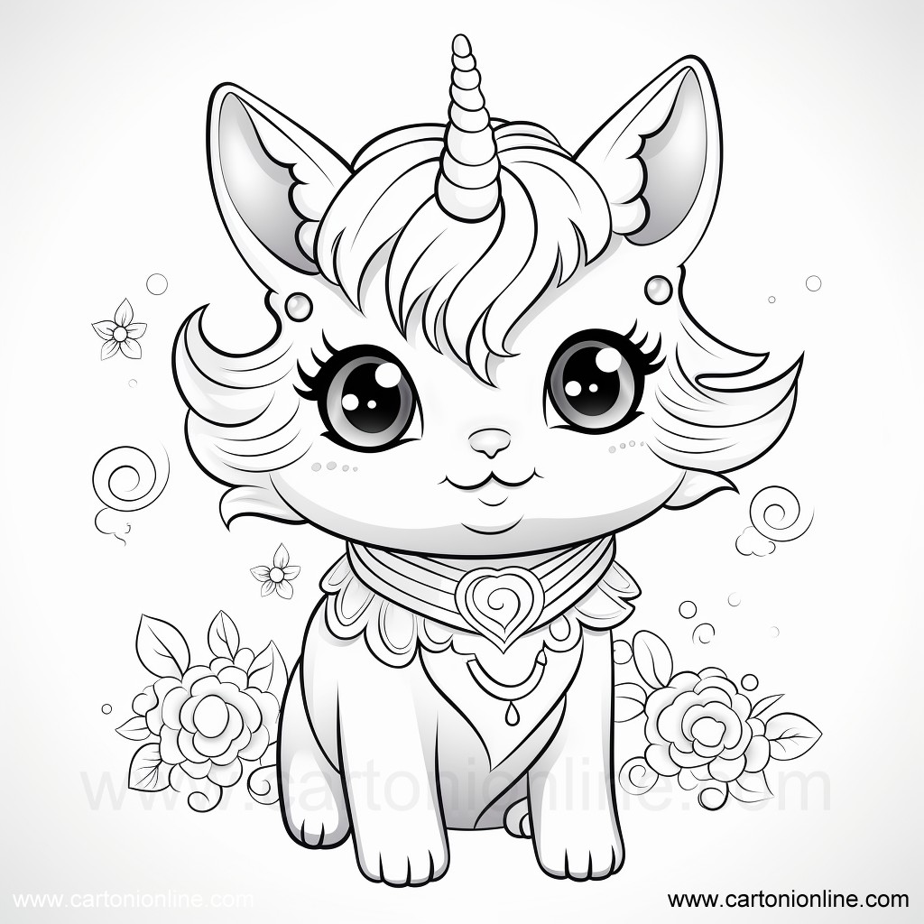 Disegno Gatto unicorno 05 di Gatto unicorno da stampare e colorare