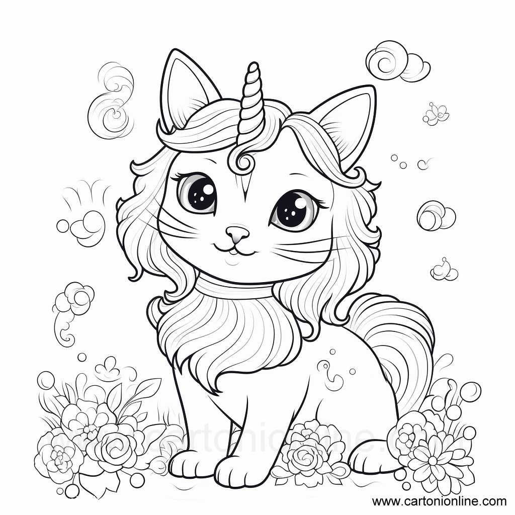 Drawing 06 of Unicorn cat to print and color