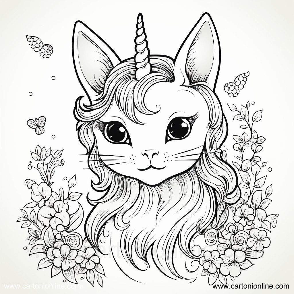 Disegno 09 di Gatto unicorno da stampare e colorare