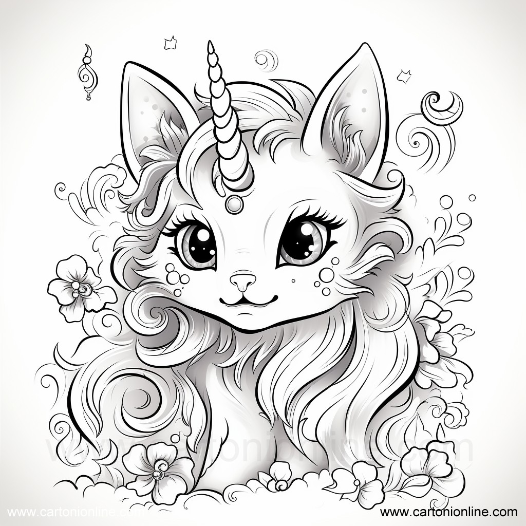 Drawing 29 of Unicorn cat to print and color