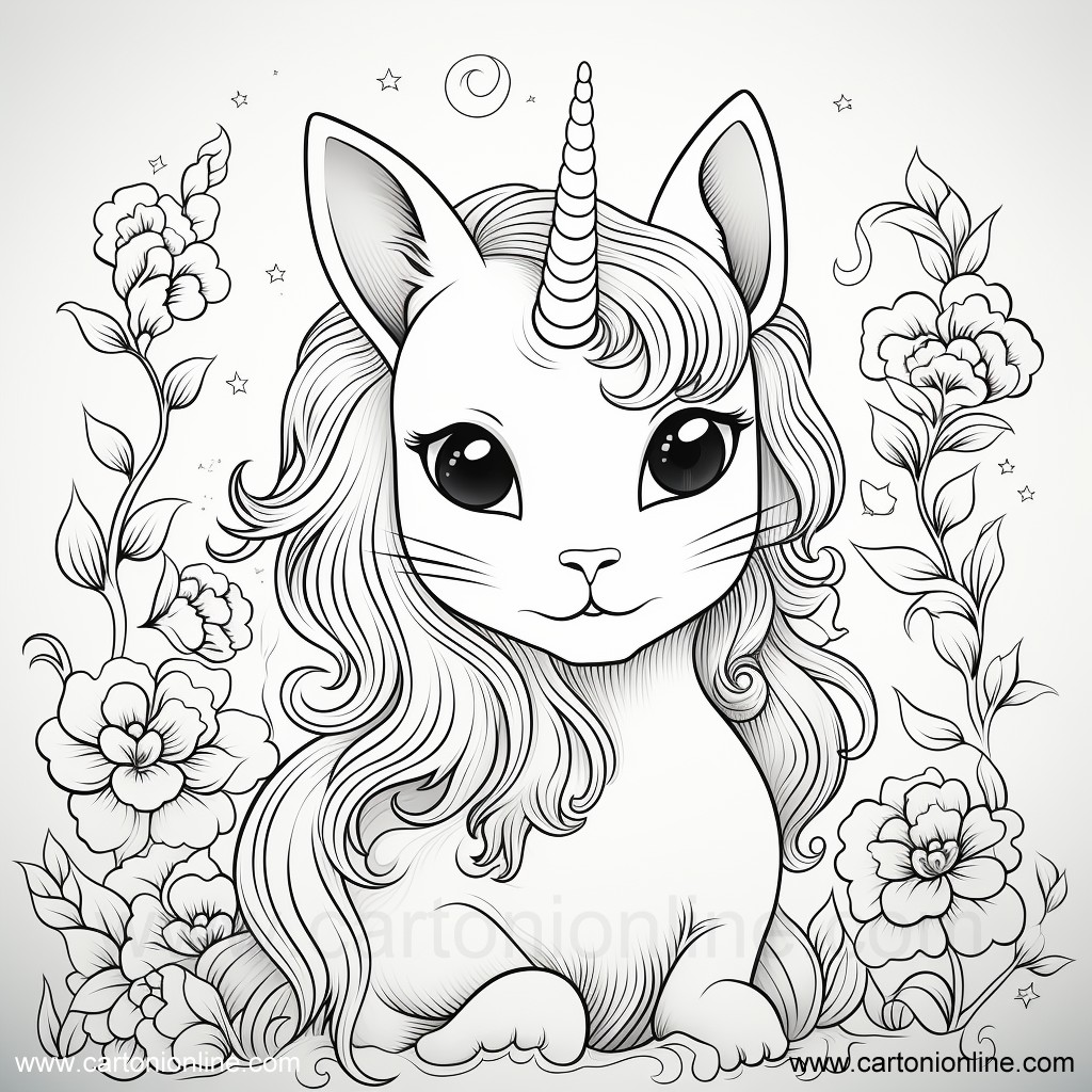 Dibujo 48 de Gato unicornio para imprimir y colorear