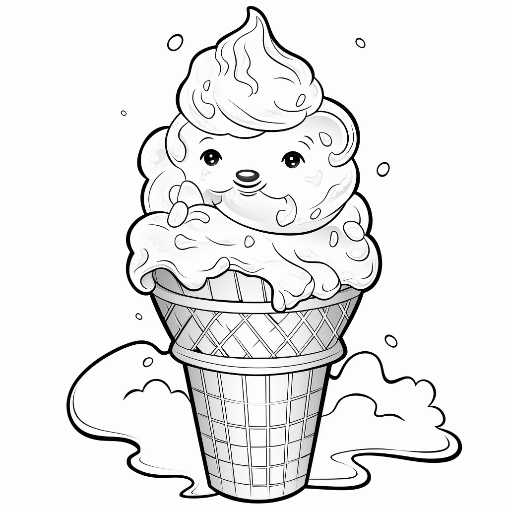 印刷して色付けするアイスクリームコーンの描画01
