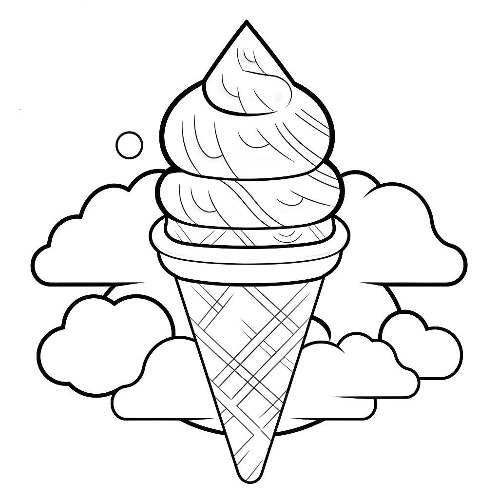 印刷して色付けするアイスクリームコーンの描画07