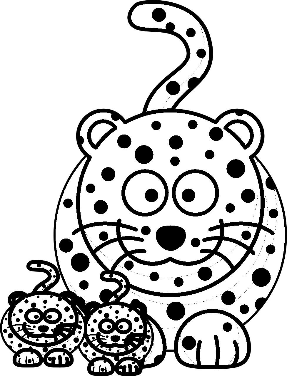 Disegno da colorare di ghepardo kawaii con i cuccioli