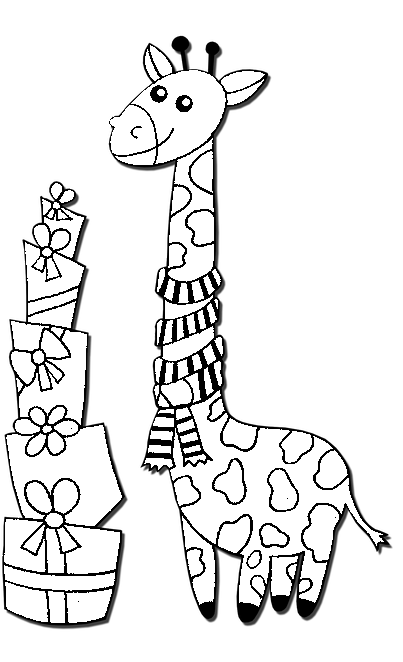 Página para colorear de jirafa con estilo de dibujos animados de bufanda para niños