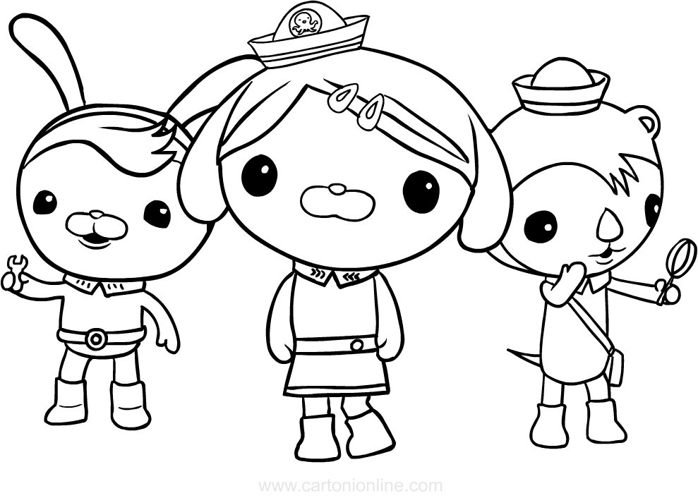 Drawing of The Dashi, Shellington and Tweak Octonauts to print and color