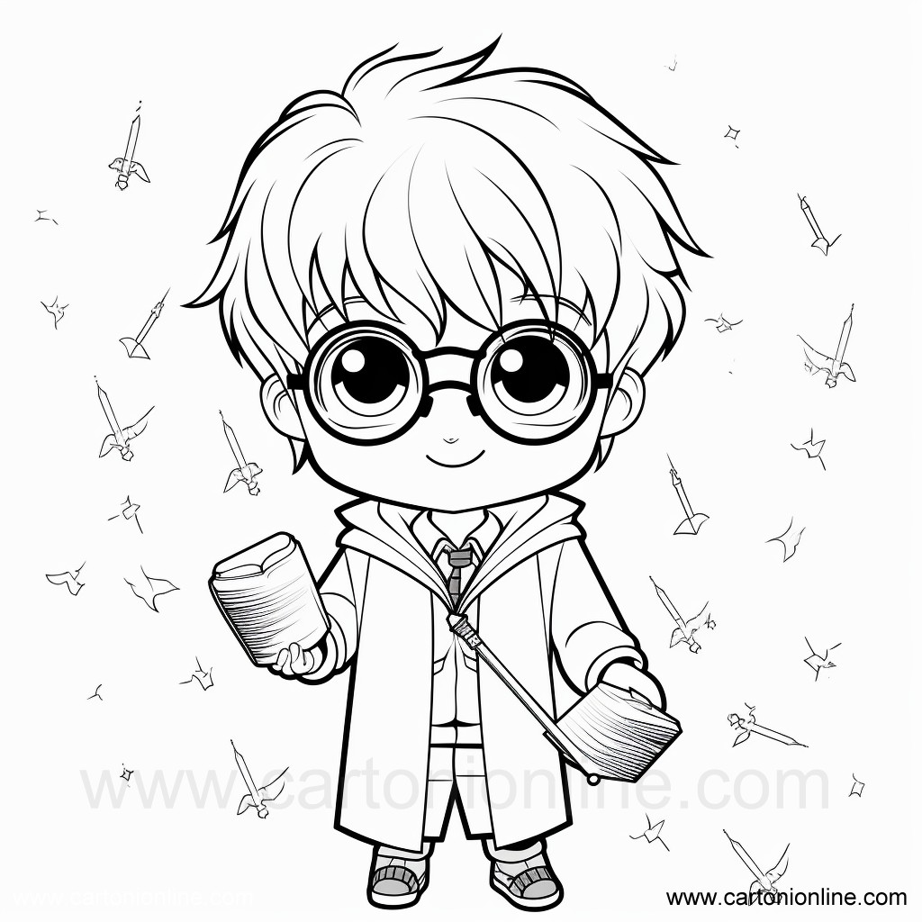 Kolorowanki Harry Potter kawaii 03 Harry Potter kawaii do wydrukowania i pokolorowania