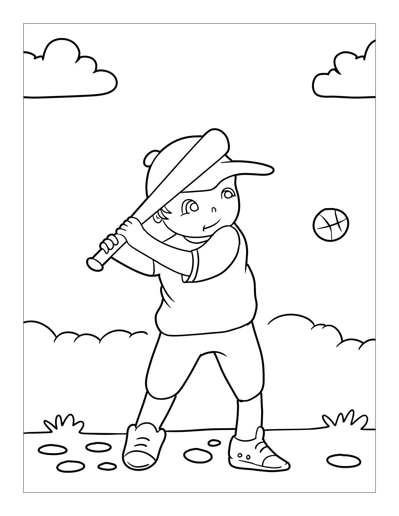 Disegno da colorare di bambino che gioca a baseball