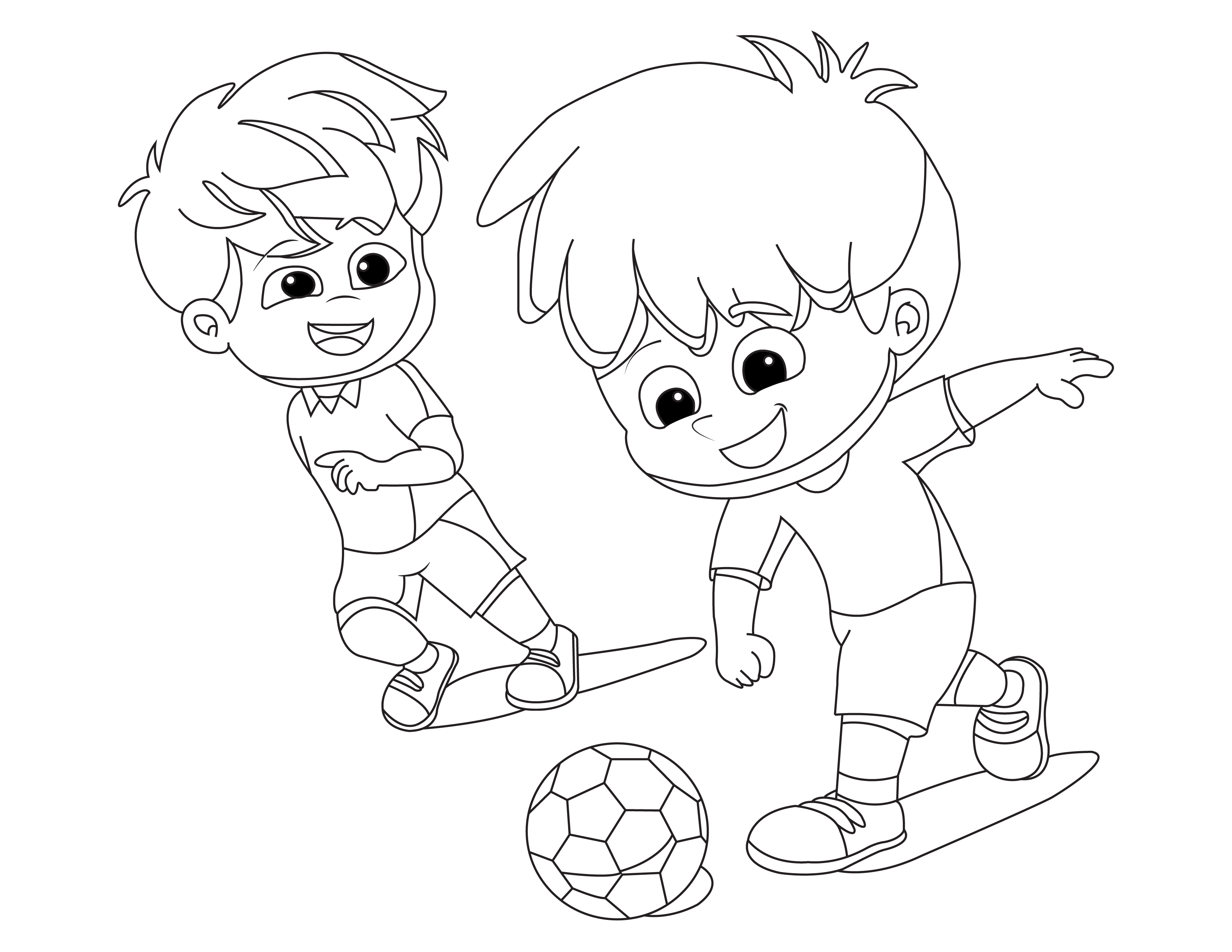 Målarbok av barn som spelar fotboll