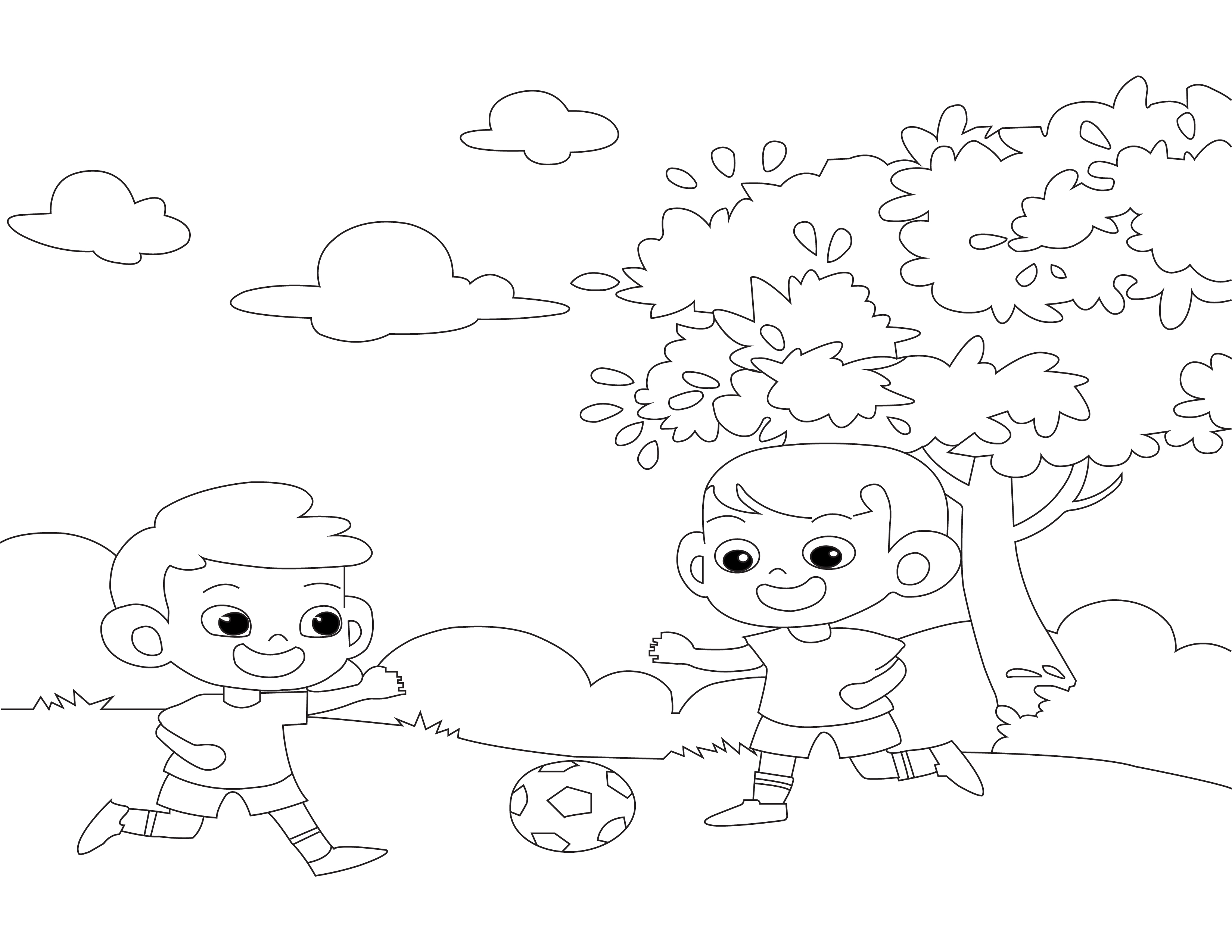 Coloring page of child playing soccer