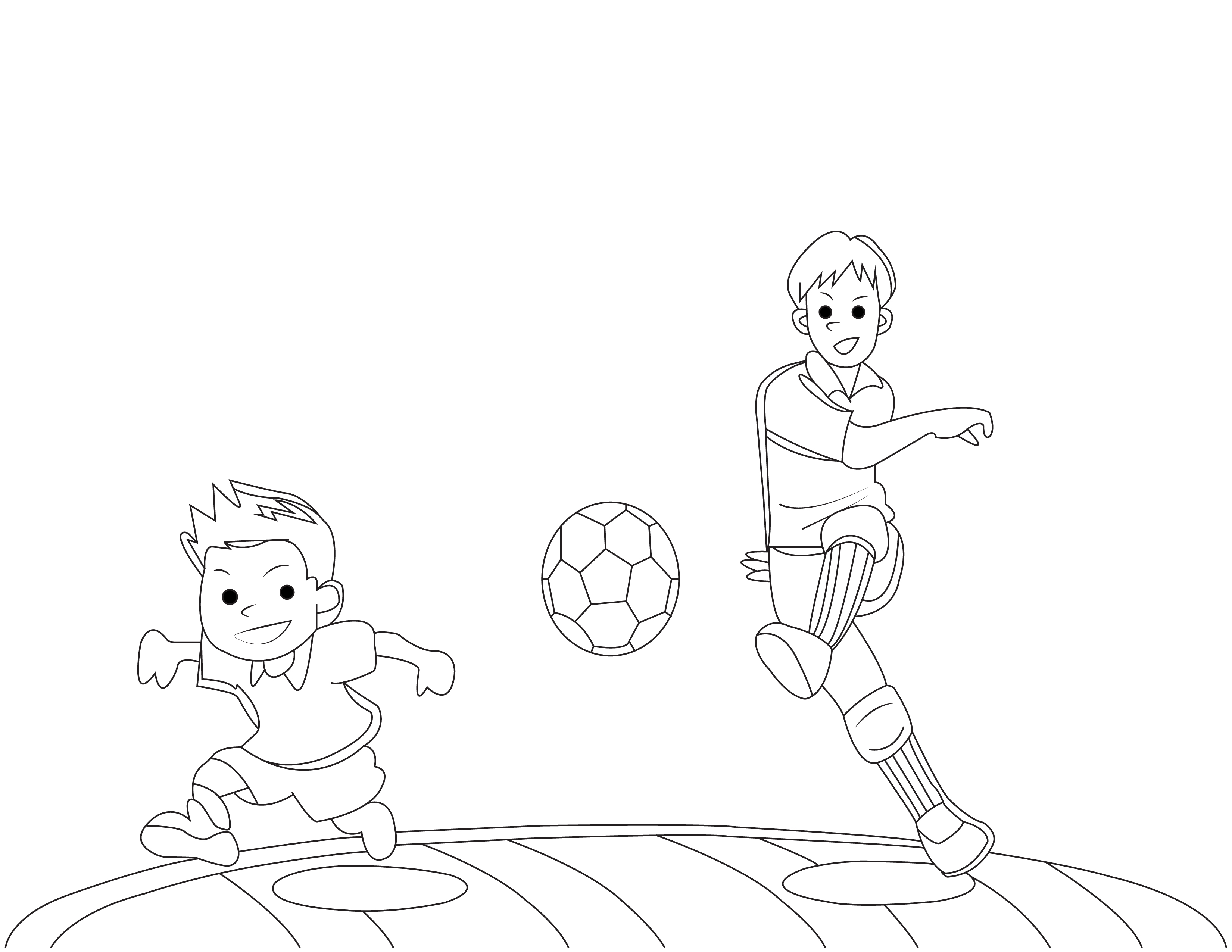 Disegno da colorare di bambino che gioca a calcio