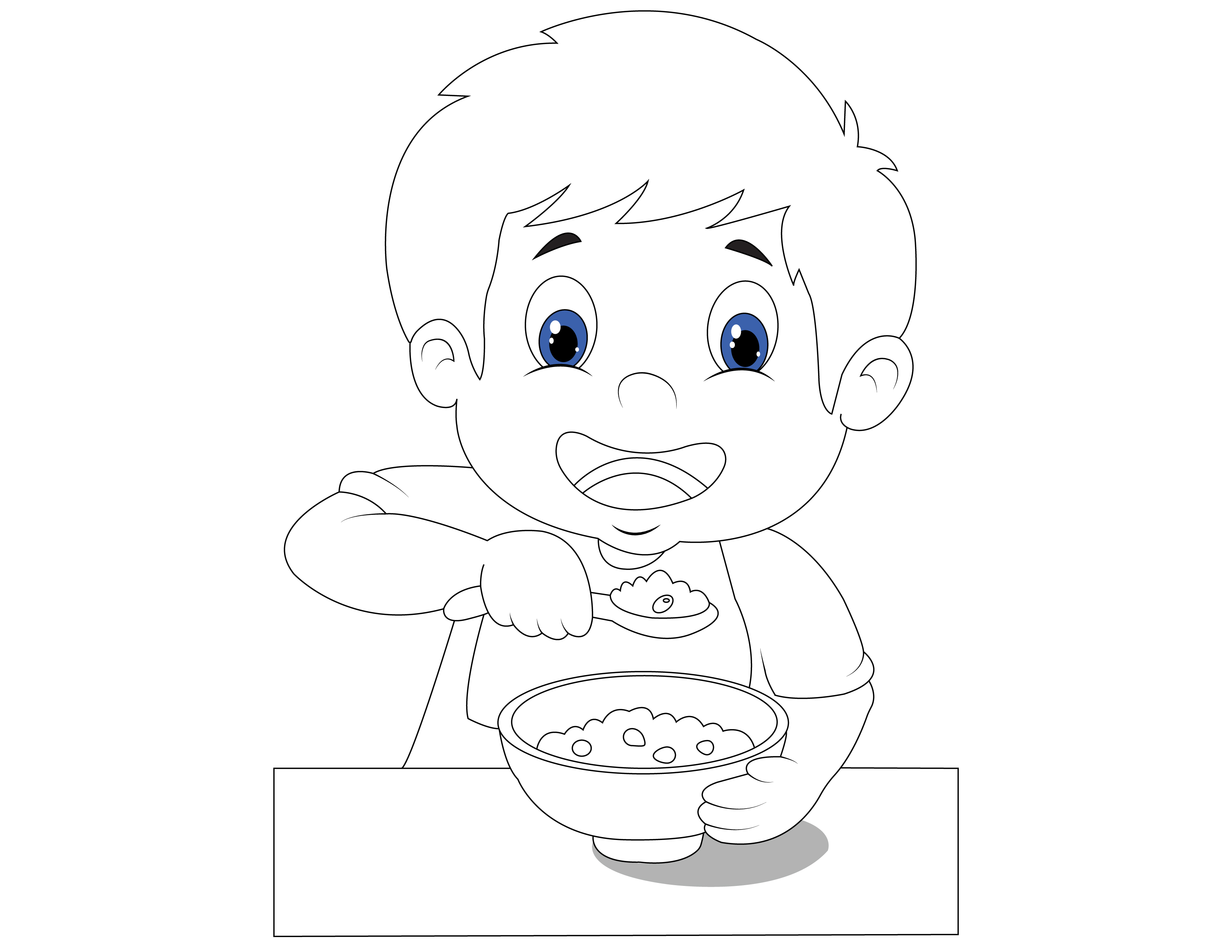 Página para colorear de niño comiendo copos de maíz