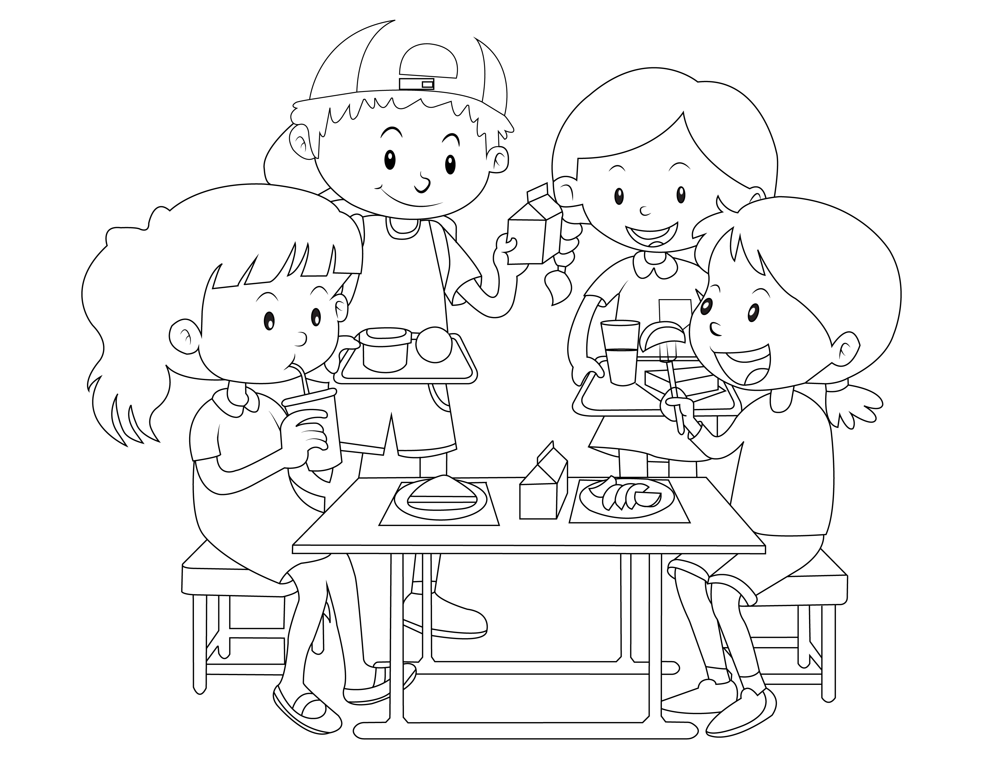 Målarbok av små flickor som äter ett mellanmål