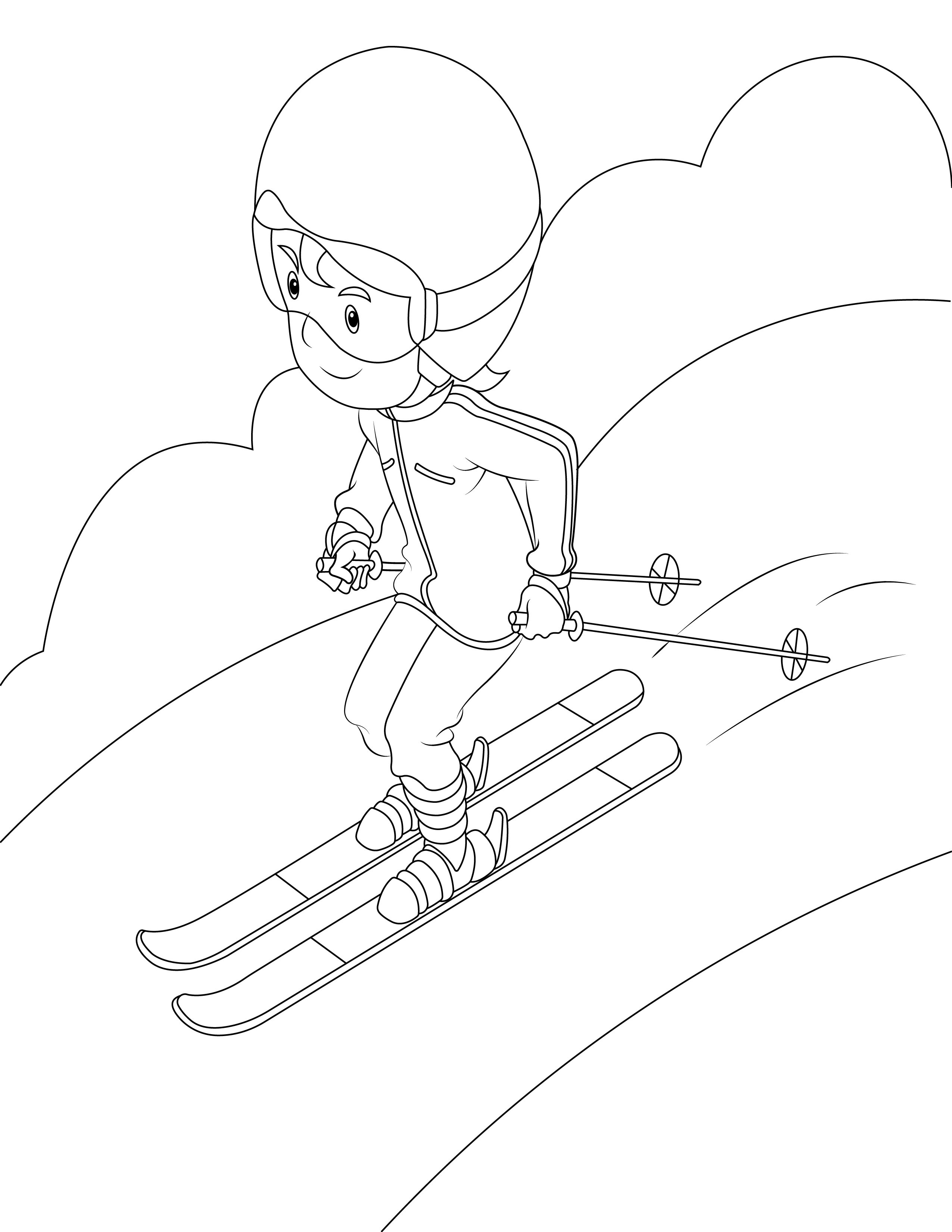 儿童滑雪着色页