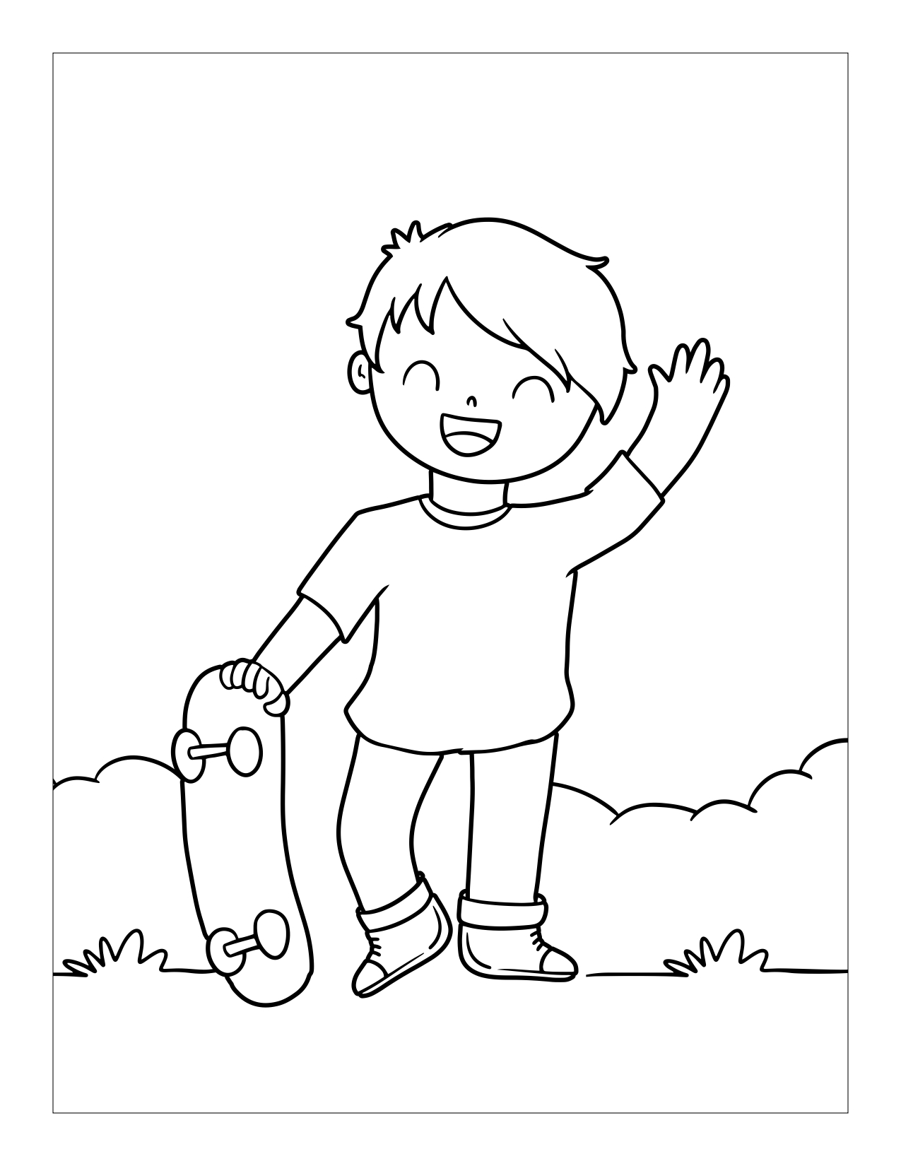 Kleurplaat van kind met skateboard
