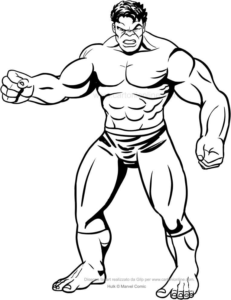 Dibujo frontal de Hulk para imprimir y colorear