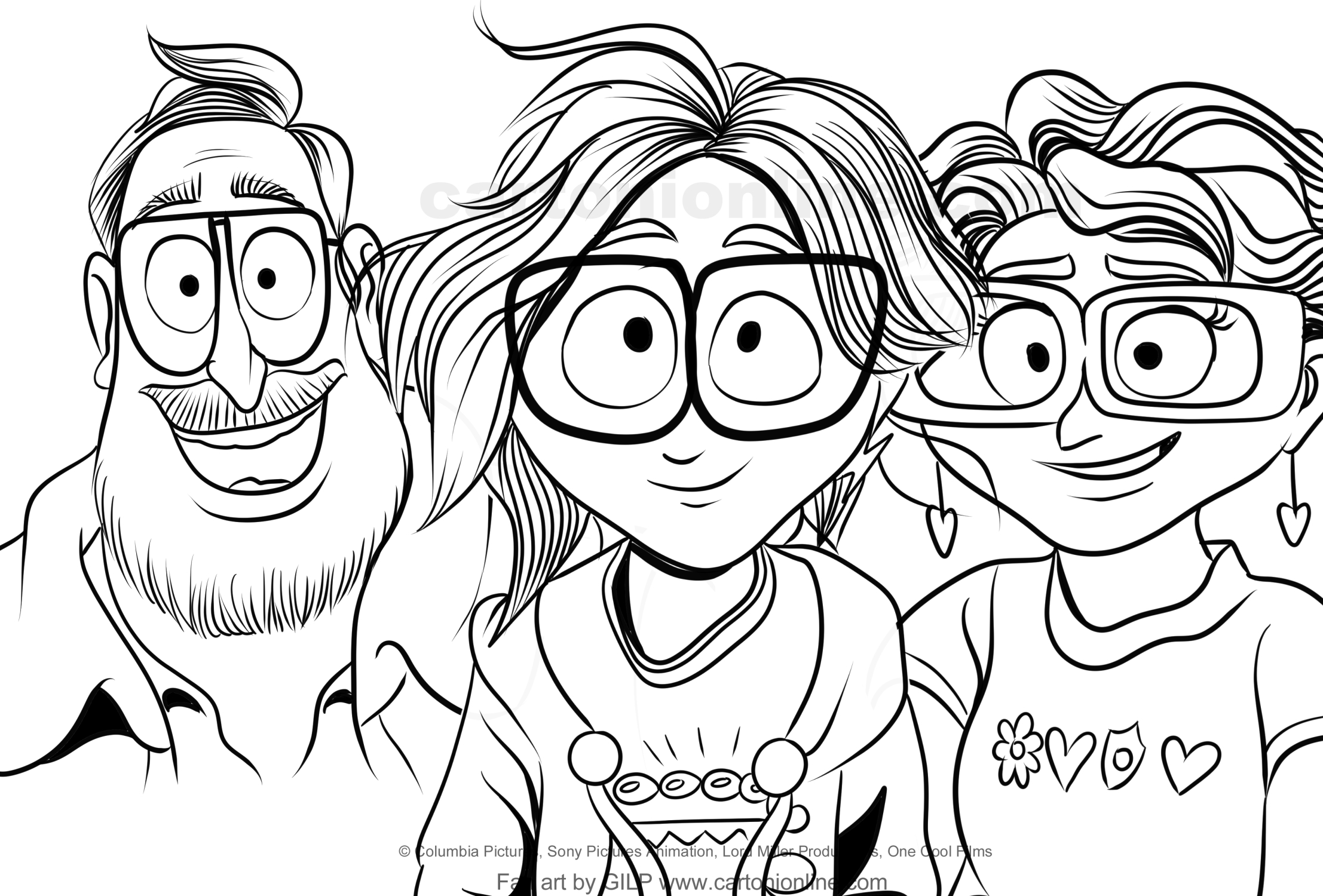 Katie, Rick, Linda Mitchell from The Mitchells vs. The Machines coloring pages to print and coloring