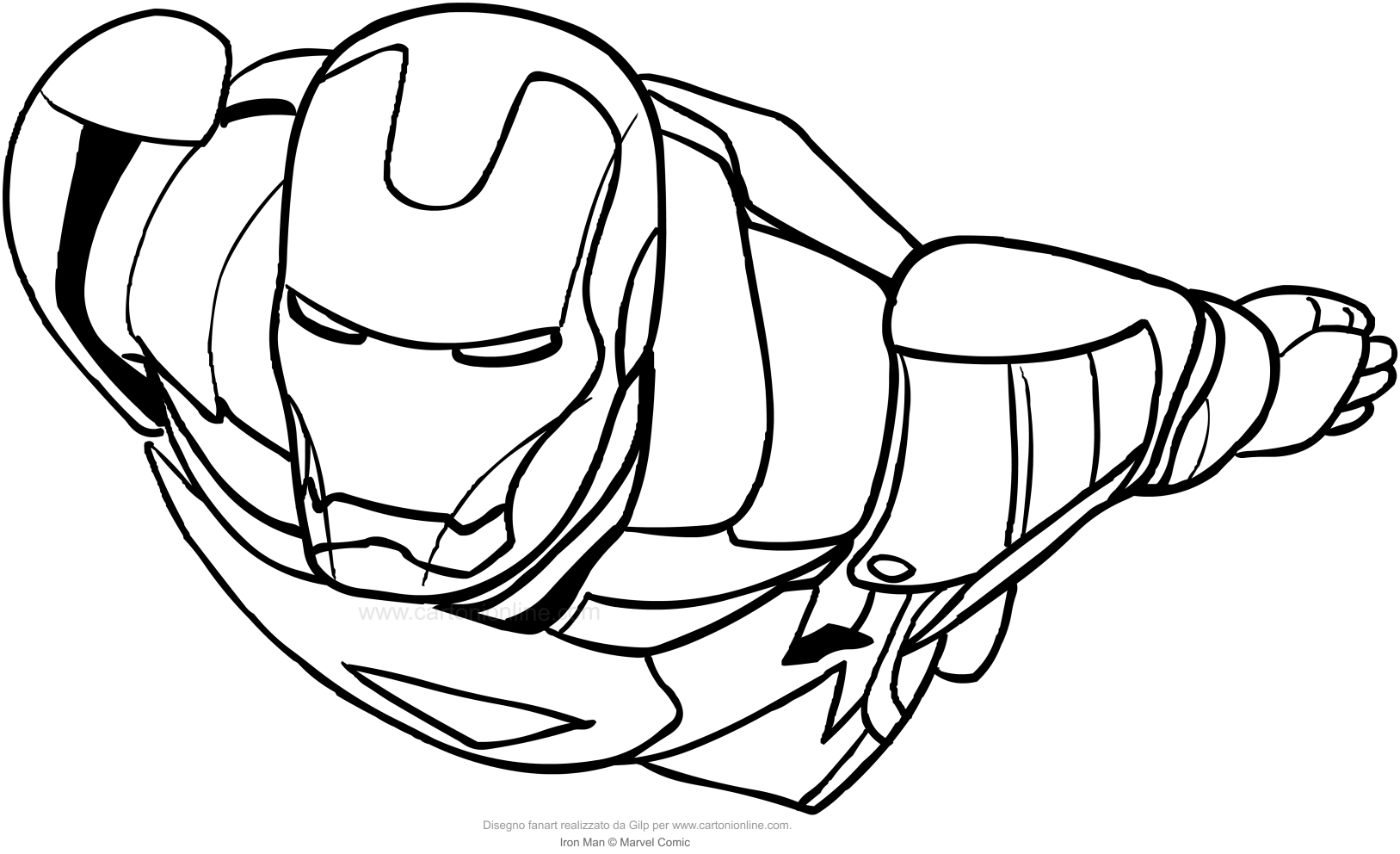 Coloriage de Iron-Man volant pour imprimer et colorier