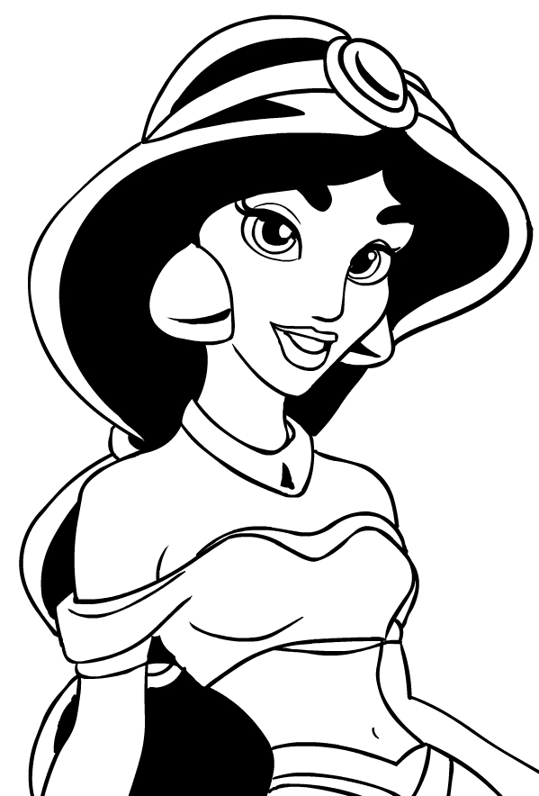 Dibujo de la princesa Jasmine (cara) de Aladdin para imprimir y colorear