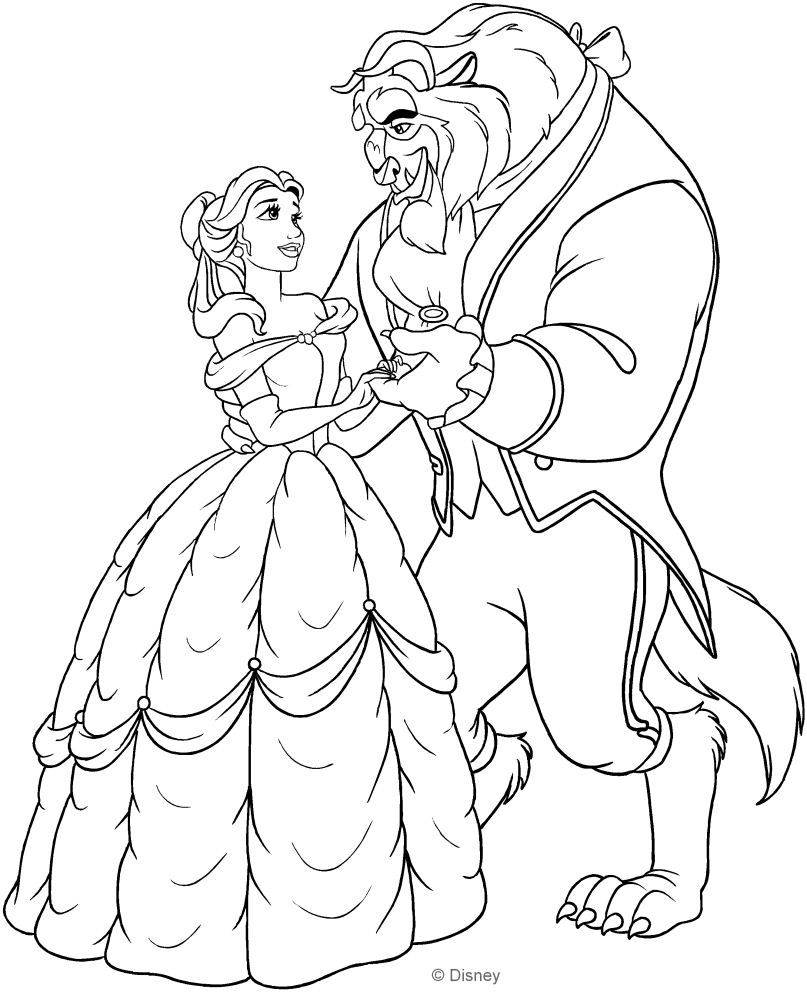 Disegno di Belle e la Bestia che ballano da stampare e colorare