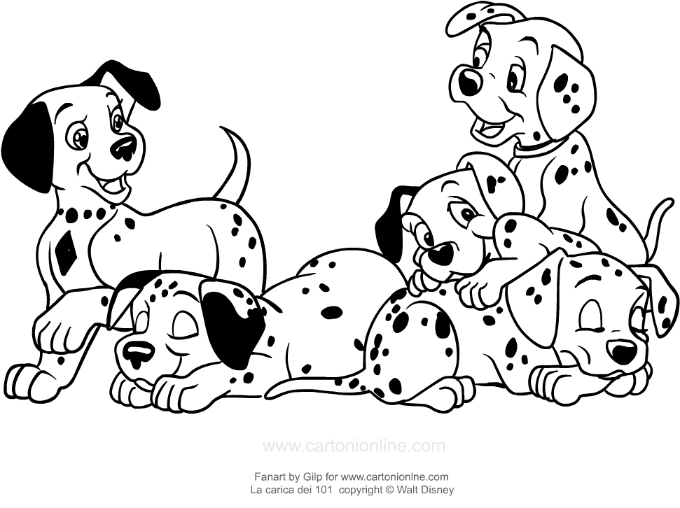 Disegno dei cuccioli de La carica dei 101 da  stampare e colorare
