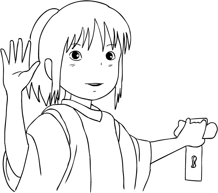 Chihiro goodbye from Spirited Away coloring page to print and coloring