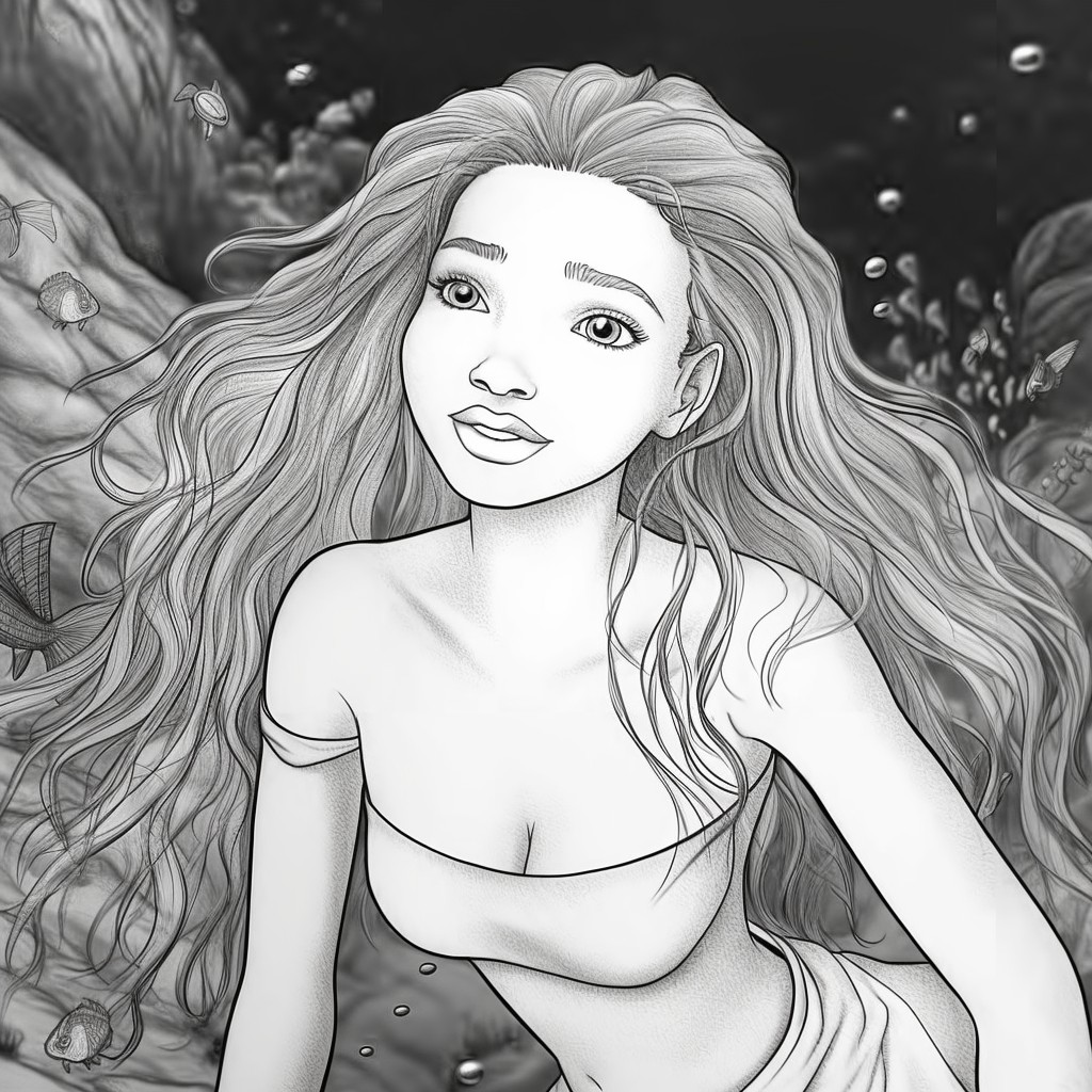 Dibujo 03 de La Sirenita (pelcula de 2023) para imprimir y colorear