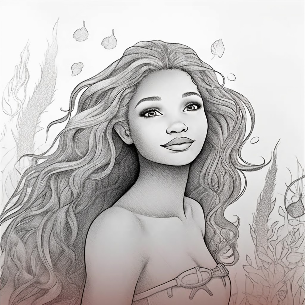 Dibujo 06 de La Sirenita (pelcula de 2023) para imprimir y colorear