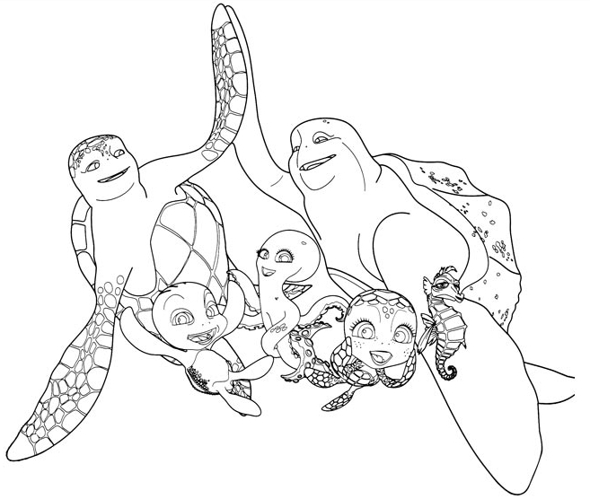 Sammy and Shelly family from A Turtle's Tale: Sammy's Adventures coloring page to print and coloring