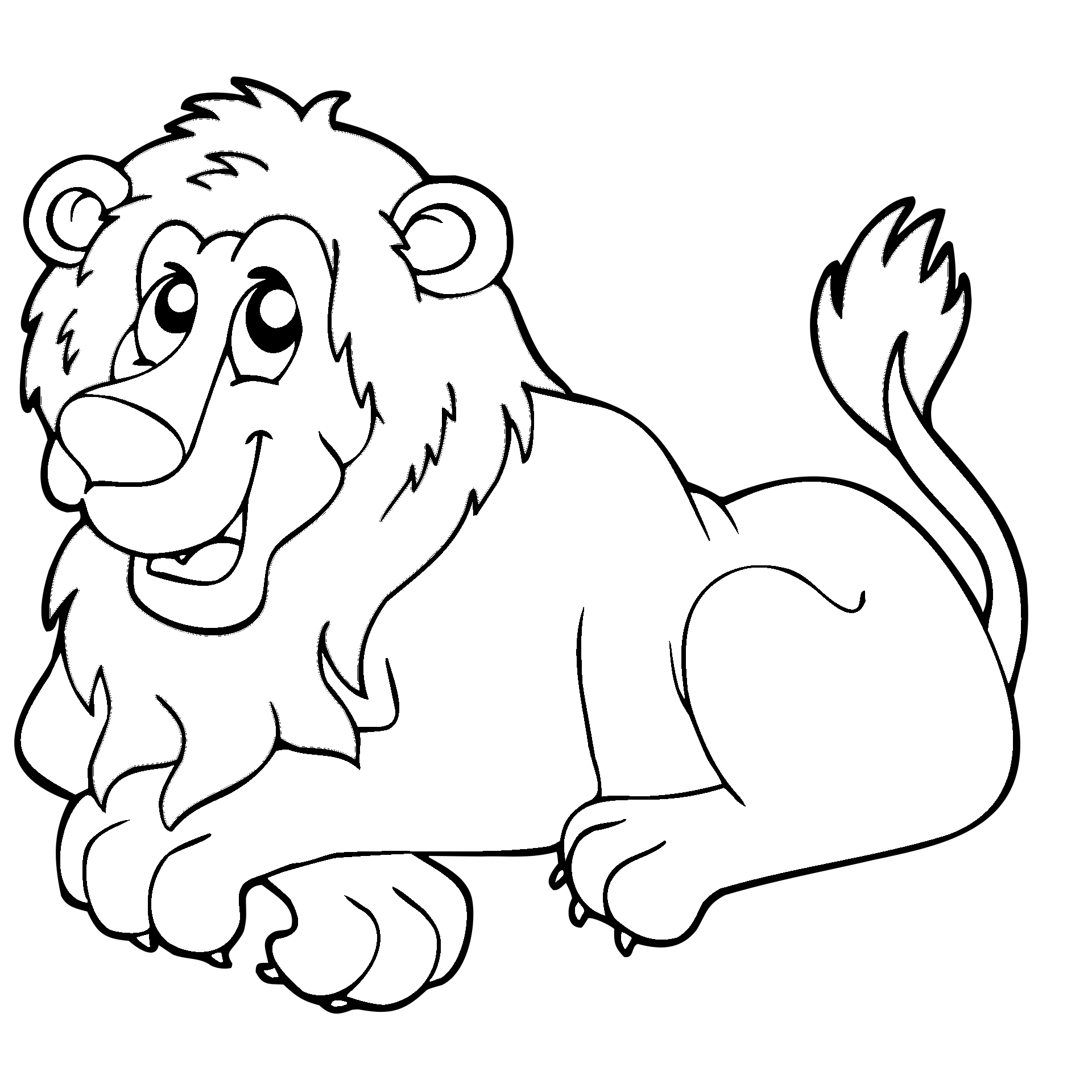 Pagina de colorat a unui leu în stil desen animat