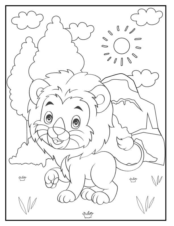 카와이 스타일의 사자 색칠 페이지