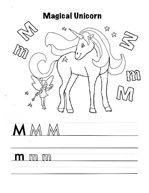 Bokstaven M i alfabetet för utskrift och färg