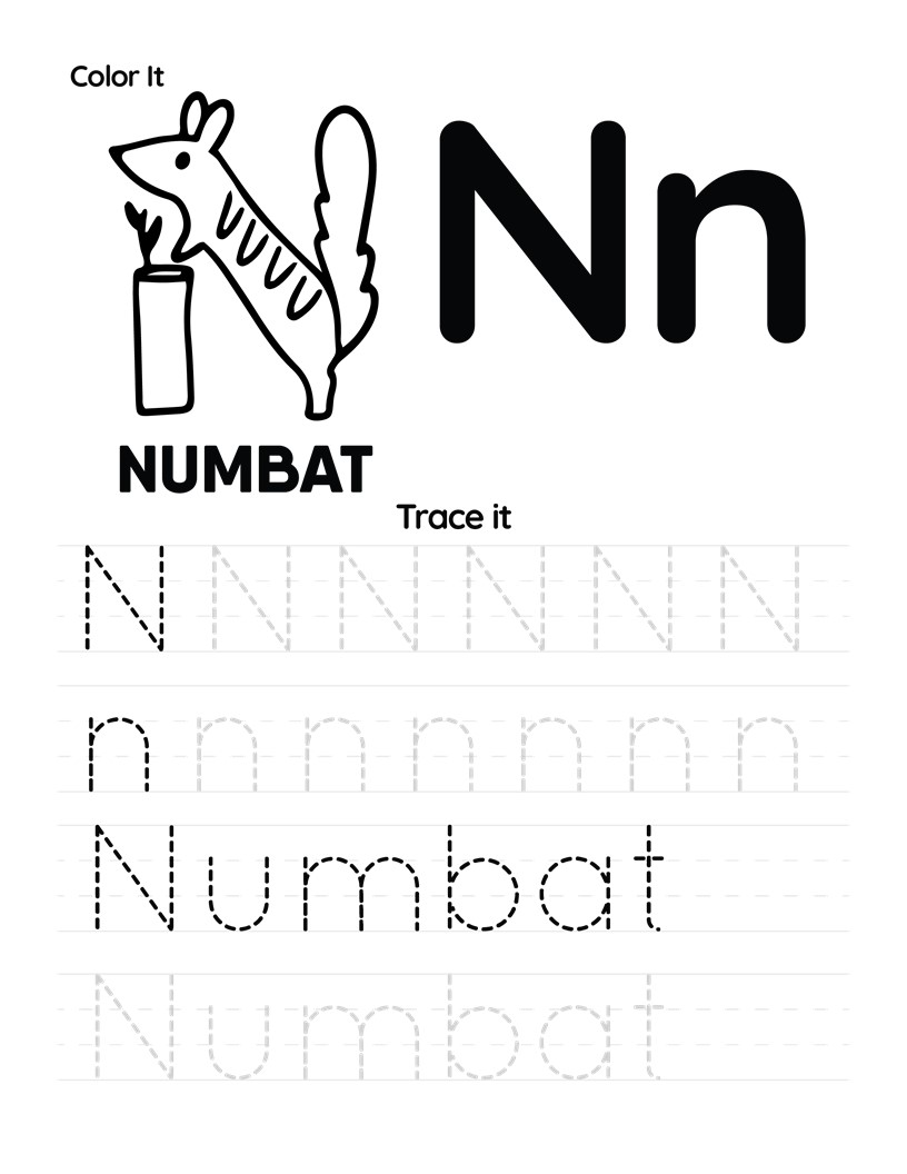 Letra N del alfabeto para imprimir y colorear