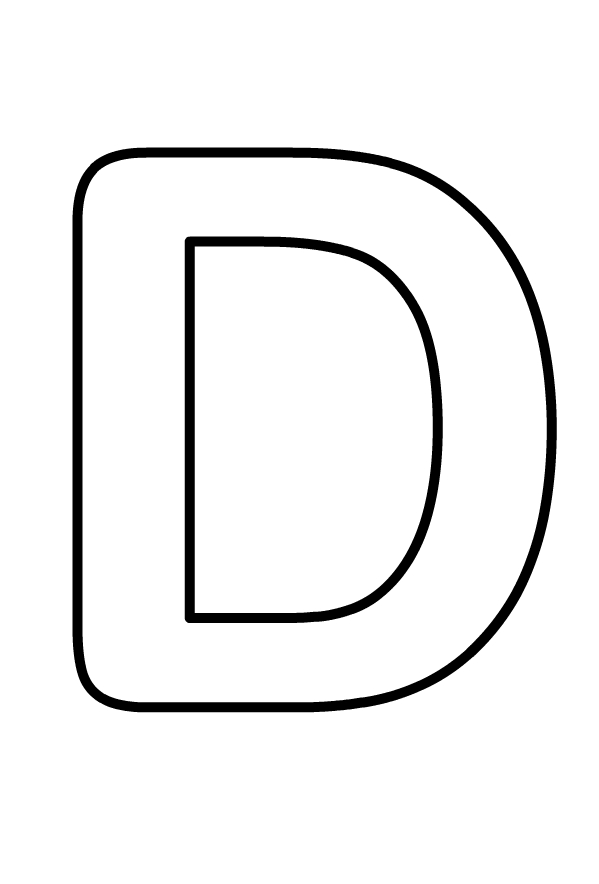 Litera majusculă D a alfabetului care urmează să fie tipărită și colorată