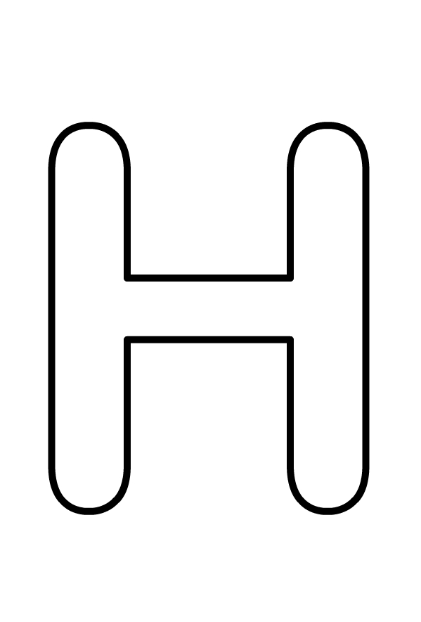 Litera majusculă H a alfabetului care trebuie tipărită și colorată