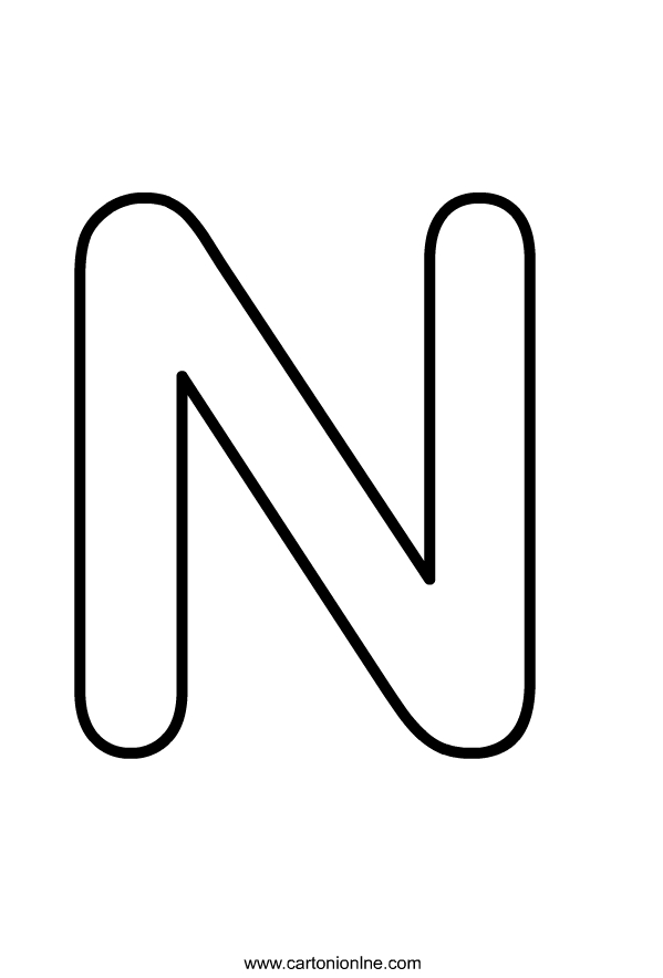 Capital letter N of the alphabet to be printed and colored