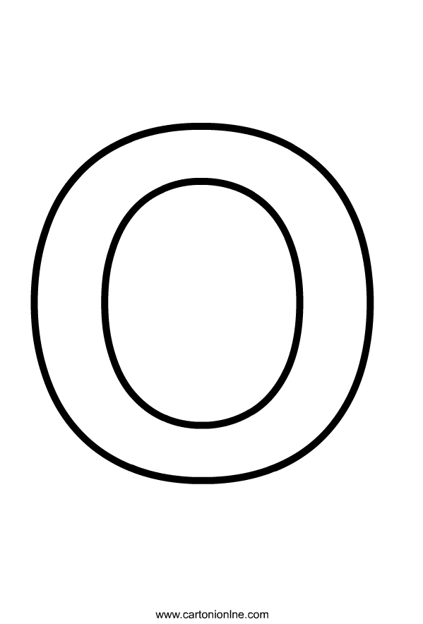 Litera majusculă O a alfabetului care trebuie tipărită și colorată