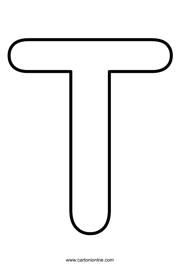 Versaler T i alfabetet som ska skrivas ut och färgas