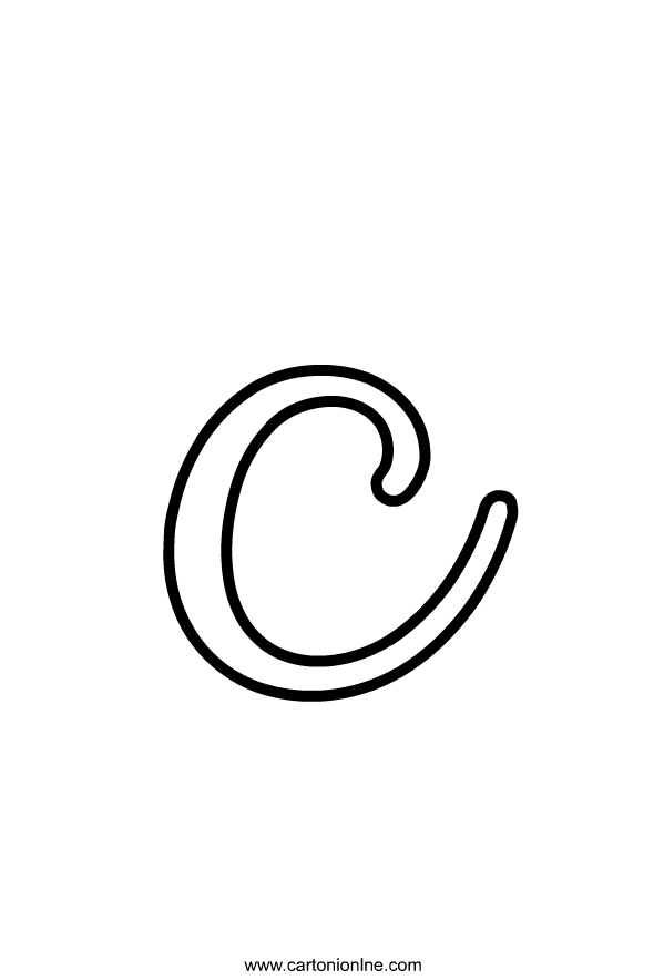Lowercase italic letter C of the alphabet to print and color
