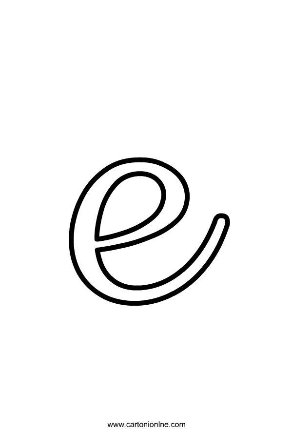 Lettre E minuscule en italique de l'alphabet à imprimer et colorier