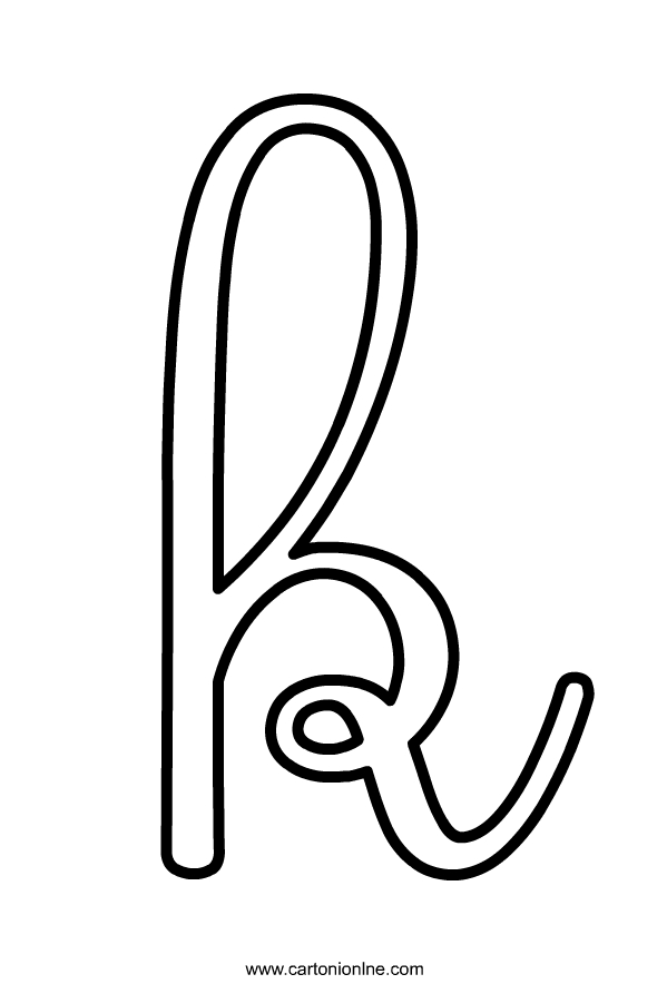 Lettera K minuscola in corsivo dell'alfabeto da stampare e colorare