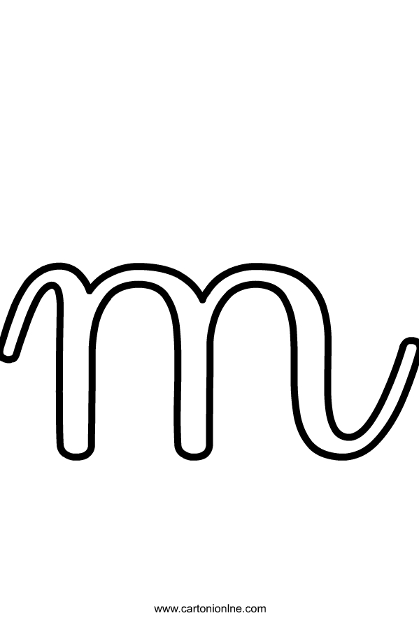Små kursiv bokstav M i alfabetet för att skriva ut och färga