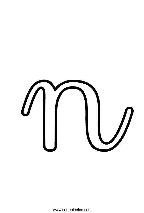 Letra minúscula cursiva N del alfabeto para imprimir y colorear