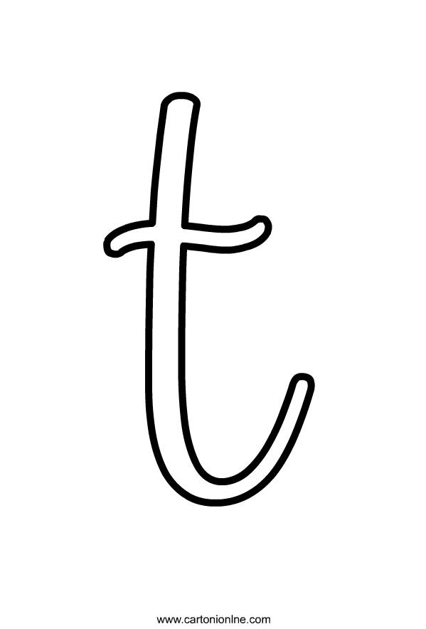 Lettre T minuscule en italique de l'alphabet à imprimer et colorier