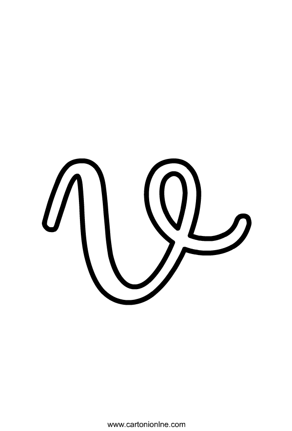 Lettera V minuscola in corsivo dell'alfabeto da stampare e colorare