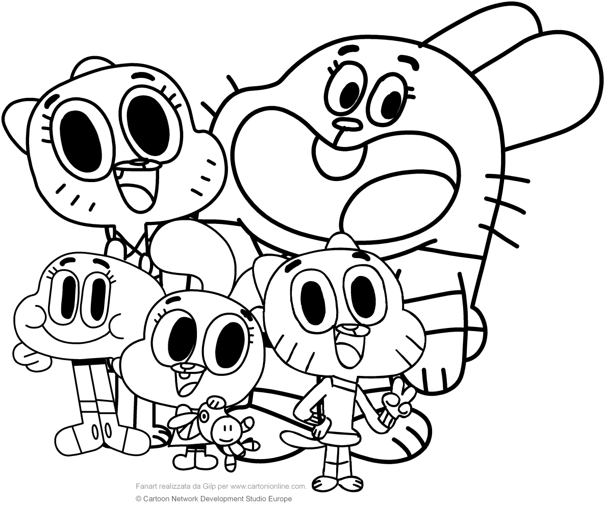 Watterson-familie (The Amazing World of Gumball) om af te drukken en te kleuren