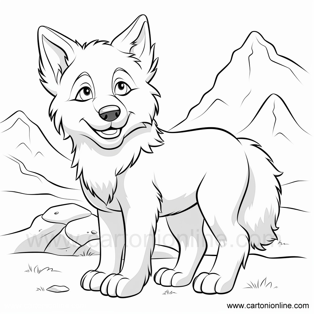 Dibujo 01 de dibujos animados de lobo para imprimir y pintar
